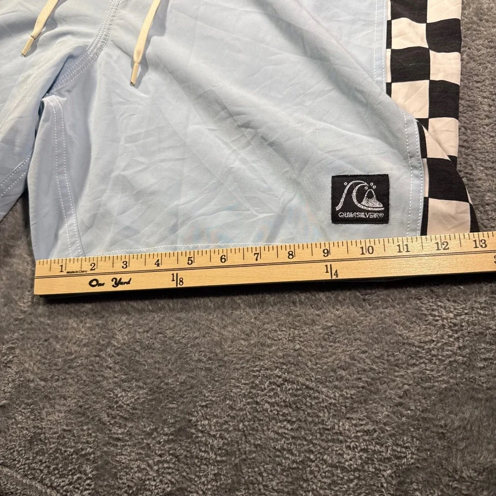 Quiksilver Board Shorts‎ Mens 40 Light Blue Checkered Side Stripe Swim Trunks